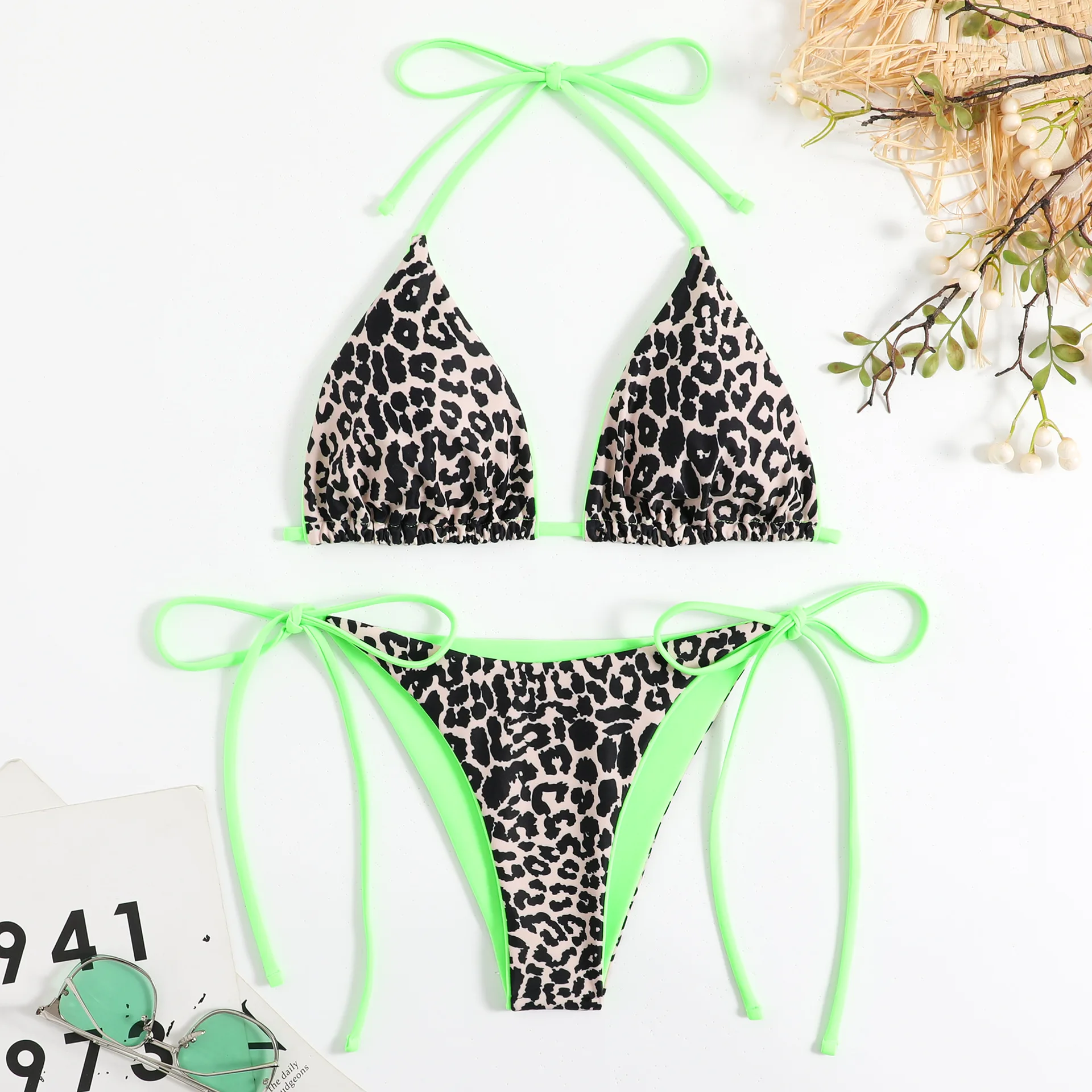Sexy Leopard Micro Bikini Women Swimsuit Female Swimwear Thong Bikinis Set Brazilian Halter
