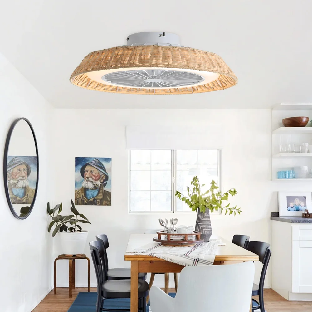 stylish design 18 Inch Rattan Caged Smart Tuya APP Control Ventilador De Techo Modern LED Ceiling Fan With Light and Remote 2
