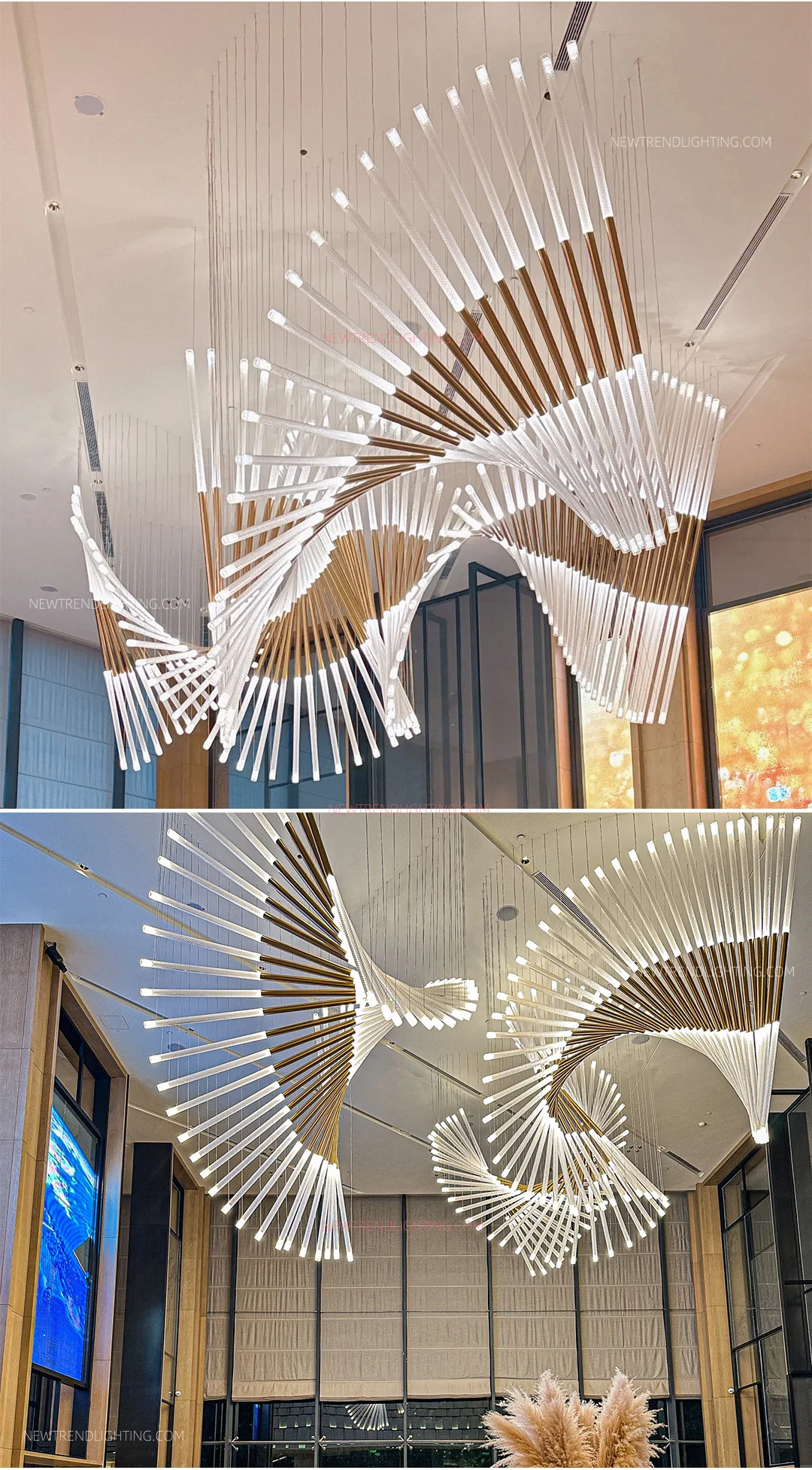 cpl 528 bespoke spiral wing chandelier oversized led rod sculpture for hotel lobby reception-3