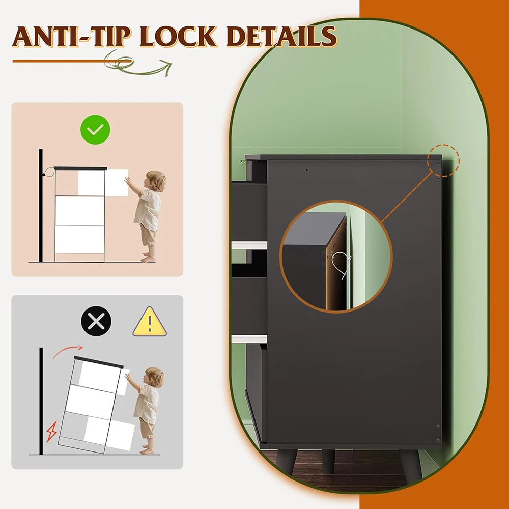 product nu deco modern black wooden 6 drawer dresser with sturdy metal handles 4724 wide tv stand for 55 tvs bedroom storage-1