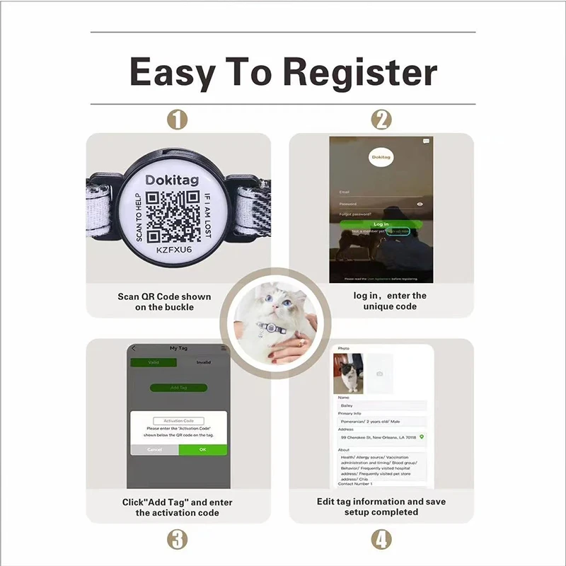 Hot Selling Silicone Reflective Dog Collar with QR Code & Paw ID Tags Durable Print Anti-Loss Tracking for Dogs