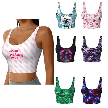 Customized hot selling fashion sports sleeveless short vest quick drying 100% polyester sports fitness running sports vest women