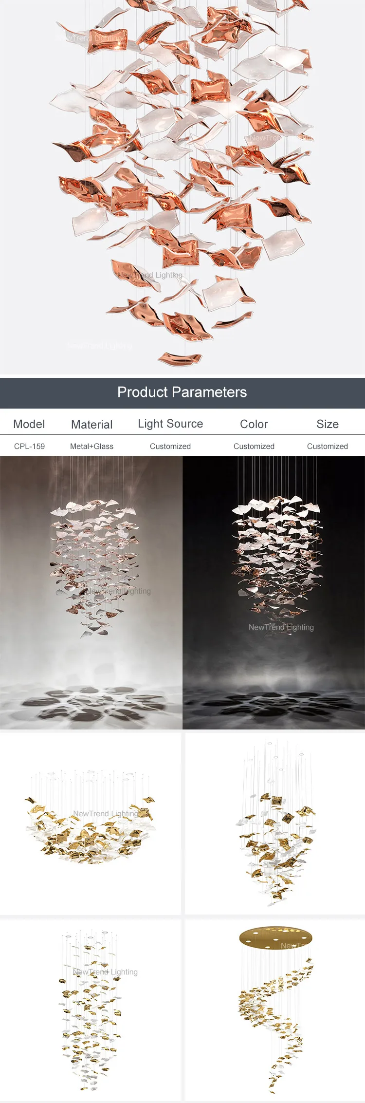 CPL-159 Art Design Indoor Decoration Hotel Villa Mall Staircase Custom Luxury Glass LED Chandelier supplier