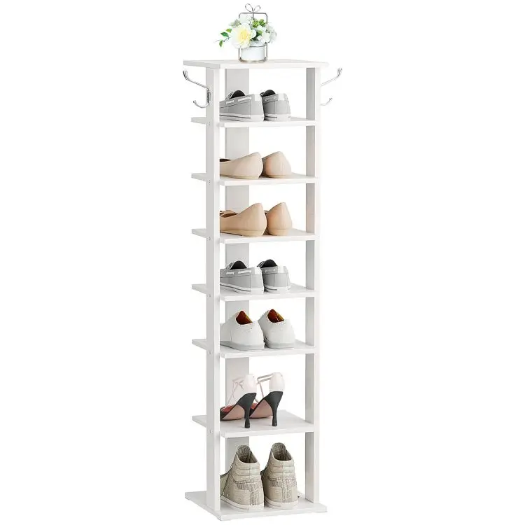 Wholesale White Tall Narrow Shoe Stand Storage 8 Tier Vertical Small Shoe Racks Organiser Wood Shelves for Shoes Bedroom