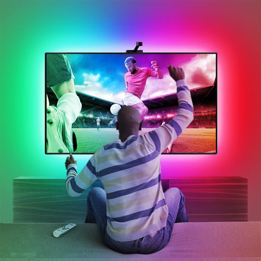 电视背光梦想彩色USB供电的发光二极管条形灯,带应用控制摄像头,用于游戏装饰