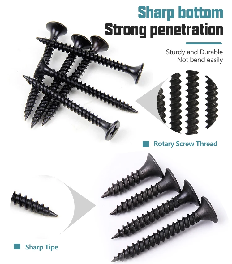 Philips Bugle-Head Coarse Thread Sharp Point Black Phosphated Drywall Screws manufacturer fine thread 3.5*25mm 3.5 mm x 35 mm tornillos gray Trumpet Screw Philips drive gypsum board screws Plasterboard parafusos csk metal mdf screw