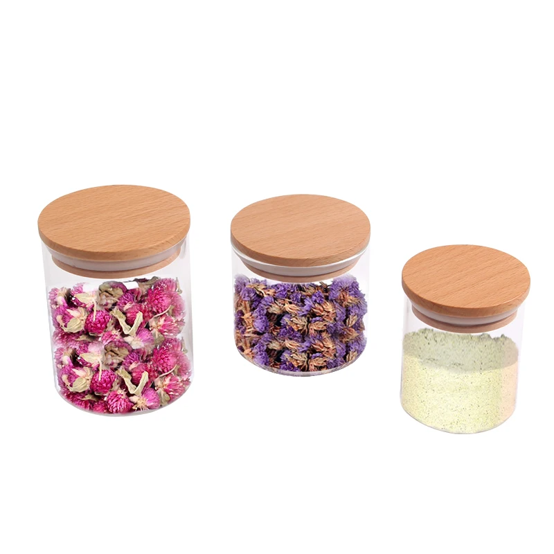 SOPEWOD Clear Glass Food Storage Jars Containers With Airtight Bamboo Lid For Candy,Cookie,Rice,Sugar,Flour,Nuts