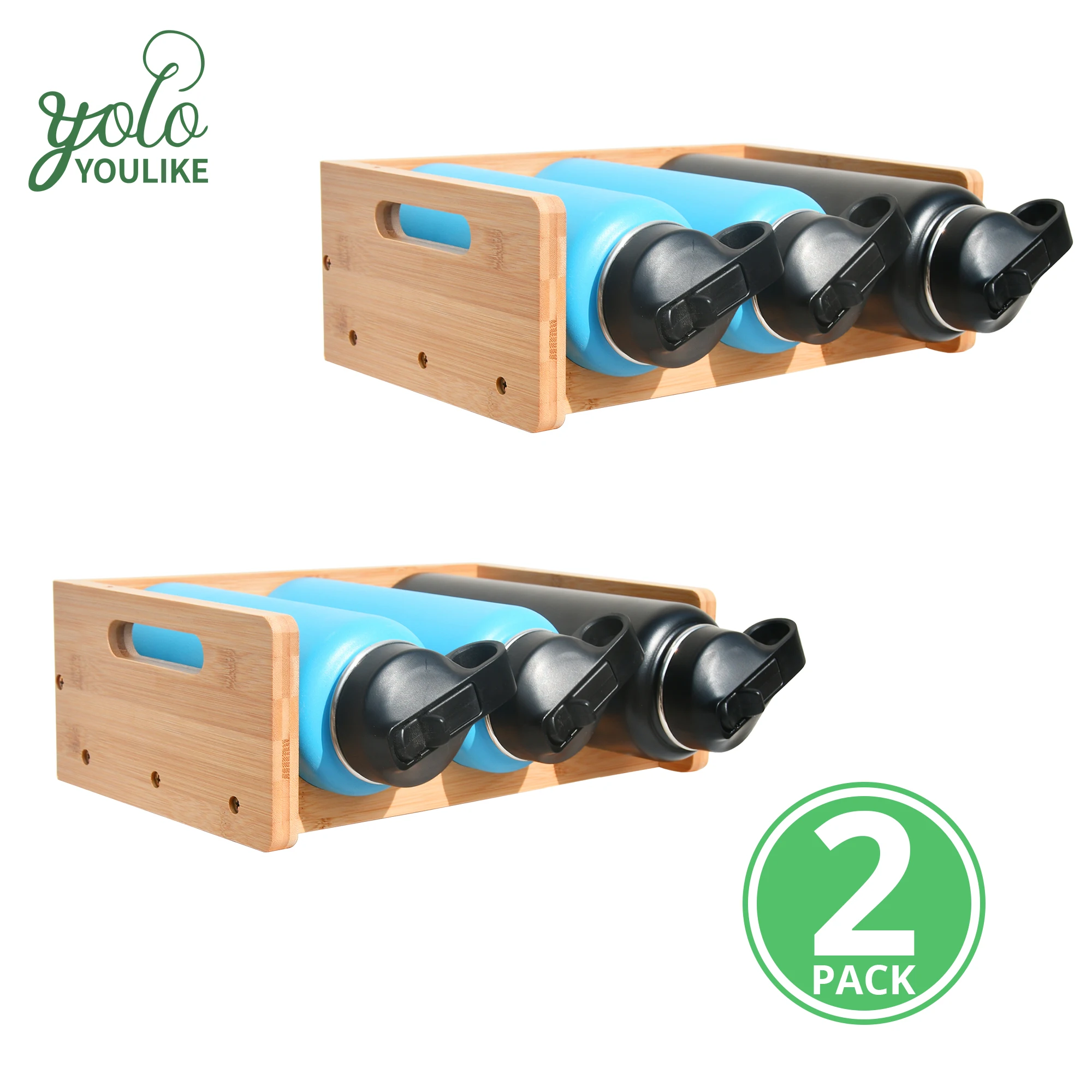 Wholesale 2 Pack 3-Slot Kitchen Pantry Home Cup 6 Rack Hold Bamboo Water Bottle Organizer for Cabinet
