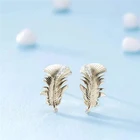 Silver 2021 Trendy 925 Silver Jewelry Gold Plated Hoop Women Feather Leaf Stud Crystal Cz Zircon Stone Earrings