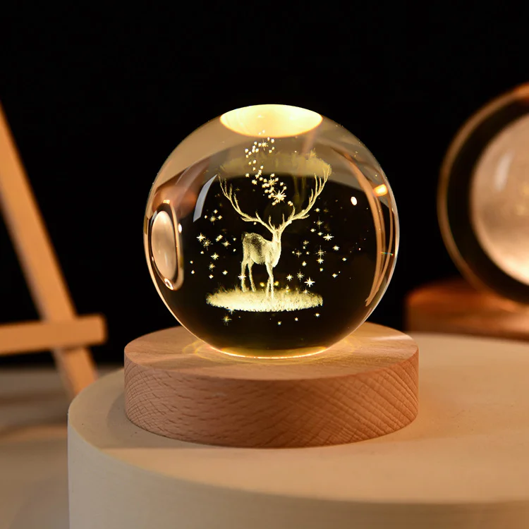 2023 New 3D Art Crystal Ball Night Lamp Luminous Crystal Ball Decoration Solar System Led Night Lights Desktop Home Decor