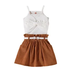 New fashion toddler girls clothing sexy sleeveless tops+skirts+belt boutique 3pcs children'c clothing kids outfits