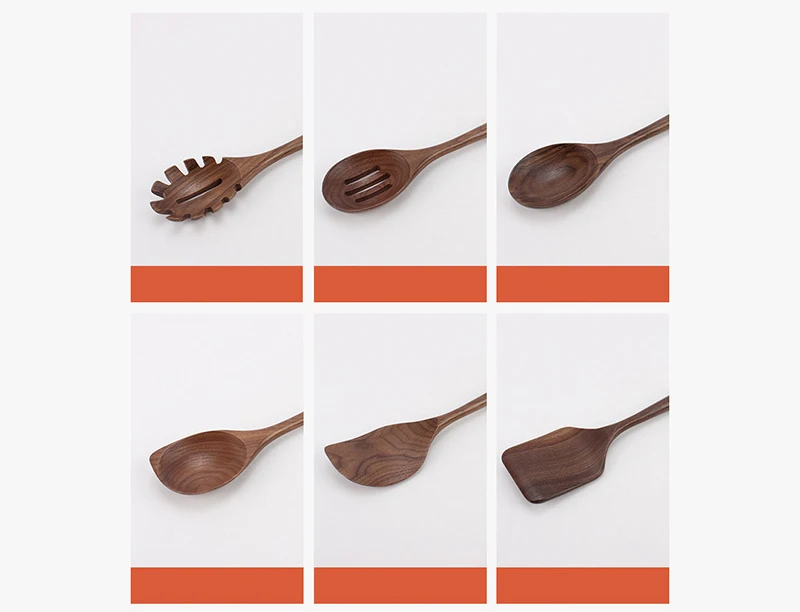 Wooden Spoons for Cooking Nonstick Wood Kitchen Utensil Cooking Shovel Natural Walnut Kitchen Utensils Set Of 6 PCS