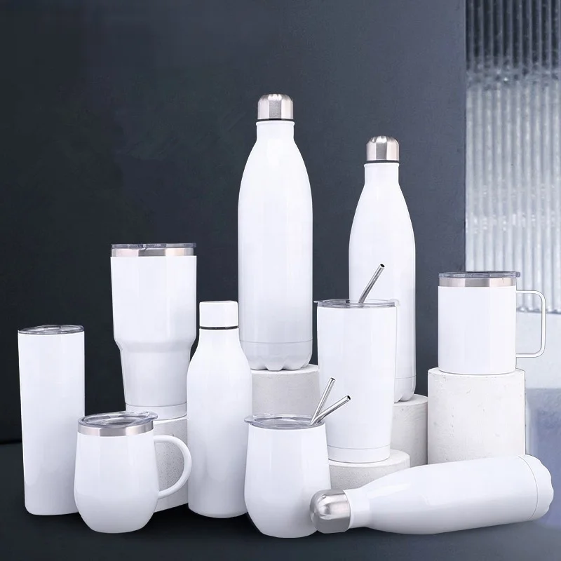 Sublimation Blank White Skinny Tumbler Stainless Steel Tapered Water Bottle Car Cups Mug Vacuum Insulated Flask Thermos