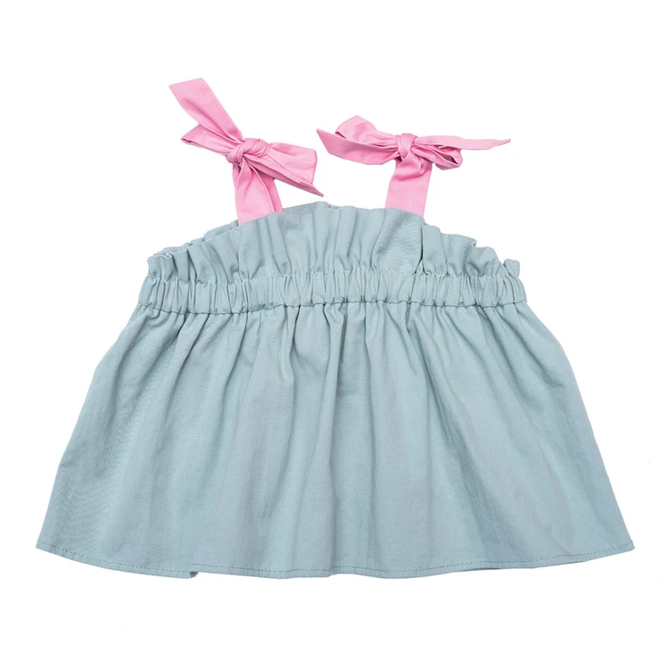 Factory custom design blue pink color casual dress and kid child girl 2pcs matching clothing set summer simple girl clothing set