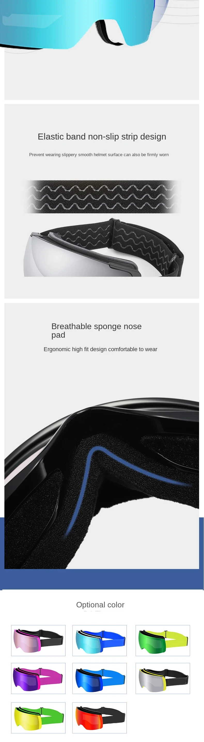 Magnetic Ski Goggles with UV Protection and Double Fog Protection for Men and Women with TPU Frame and PC Lenses