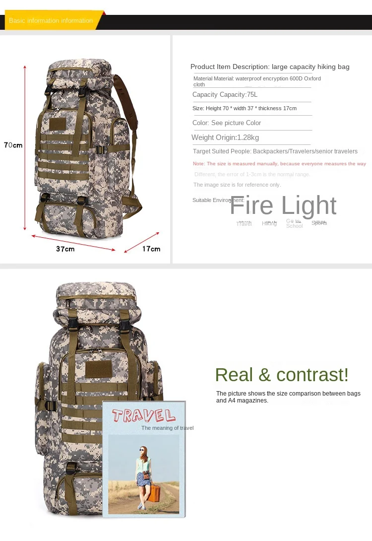 Outdoor Camouflage Backpack Men Large Capacity Waterproof  Travel Backpack Outdoor Backpack For Men Hiking Bag