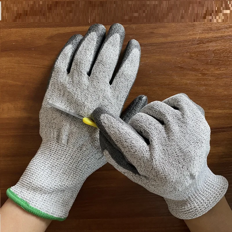 En388 String Knit Hppe Level 5 Cut Resistant Work Gloves Anti Cut