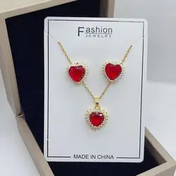 Fashion Jewelry Set Minimalist Women 18K Gold Stainless Steel Chain Zircon Heart Pendant Necklace And Earrings Set For Gift