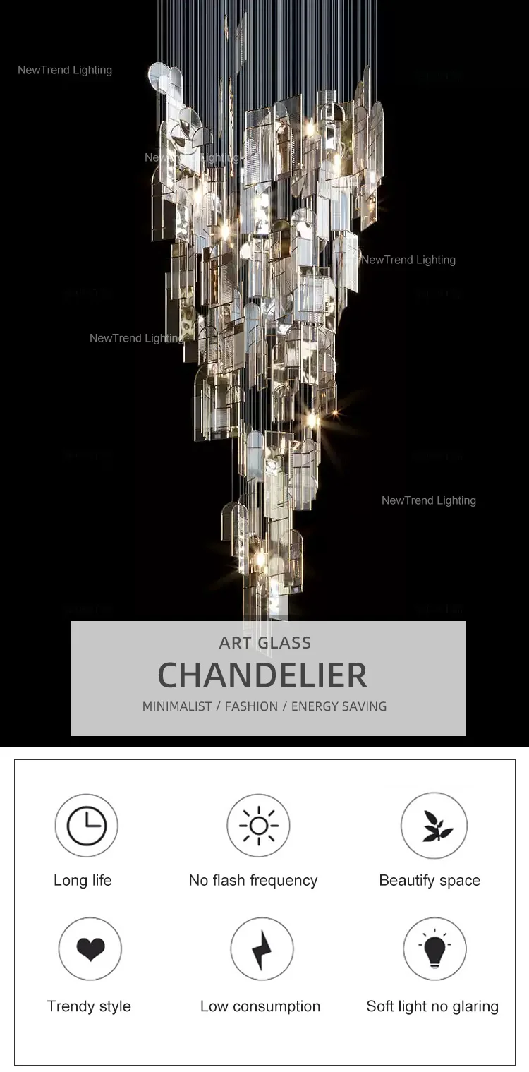 CPL-335 New Product Indoor Decoration Villa Hall Hotel Lobby Modern Glass Hanging LED Chandelier Light factory