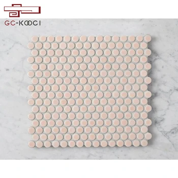 Minimalist bathroom decoration wall mosaic tiles pink gloss penny round mosaic tile