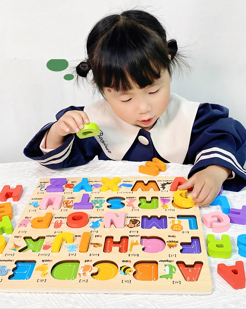 Échantillon gratuit de puzzle de l'alphabet en bois, lettres et chiffres ABC pour les tout-petits, jouets d'apprentissage préscolaire pour enfants, détails du cadeau