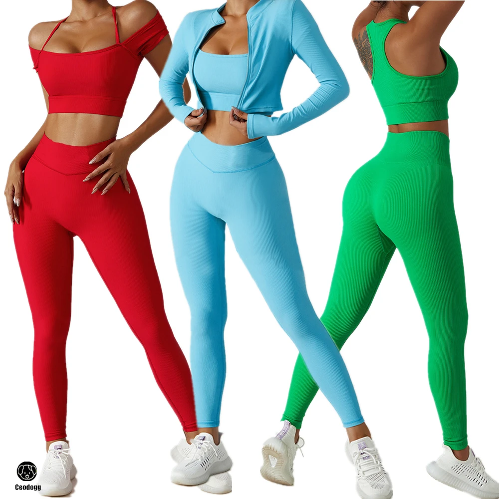 1/2/3/4/5PCS Front Zipper Long Sleeves Gym Pants Sport Suit Workout Sportswear Fitness Clothes New Women Seamless Yoga Set 1pcs