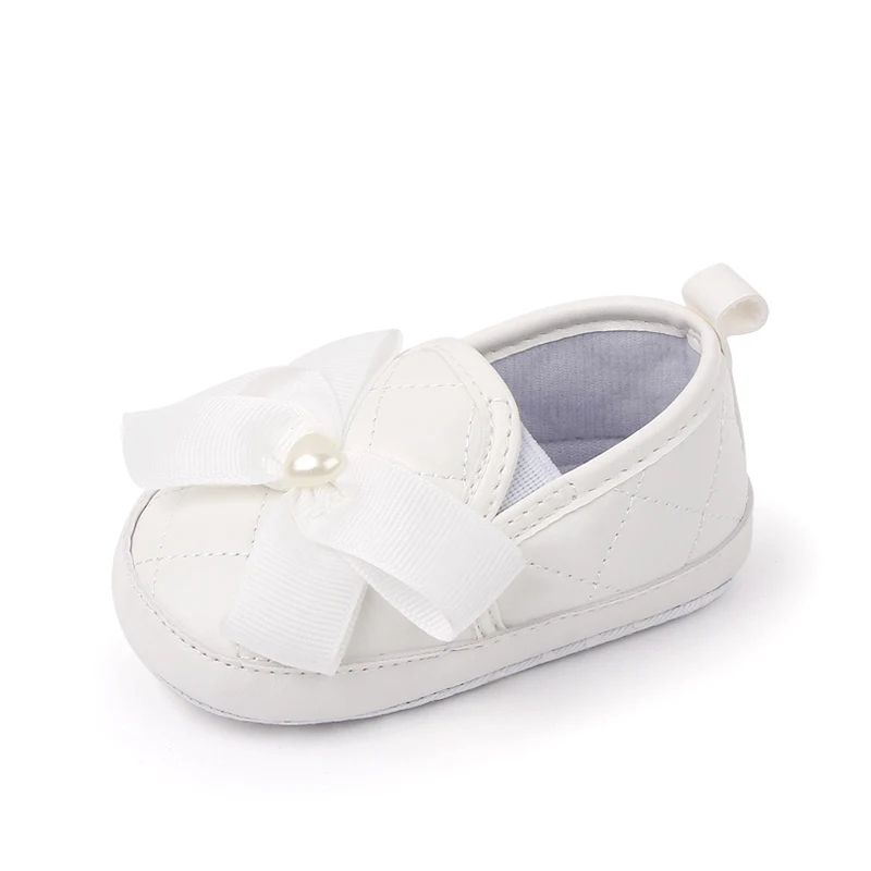 Soft Soled Big Bow Infant Shoes Diamond Check PU Leather Shoes 0-1 Year Old Baby Girls Walking Shoes details