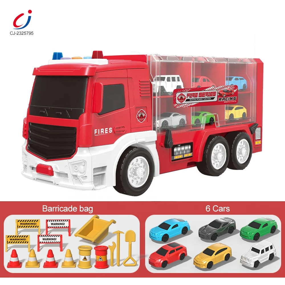 Chengji juguetes storage car play game set track car racing toys parking lot 2 in 1 deformation container truck toy parking lot