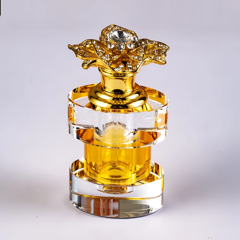 product new products hot sale gold flower decoration 6ml glass empty bottle unique design luxury crystal perfume bottle-4