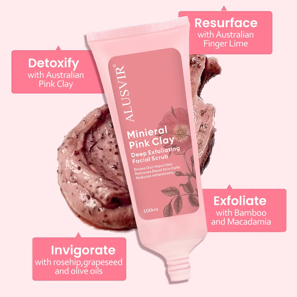 Private Label Blackhead Remover Pink Clay Face Mask Deep Cleansing Skin Care Claymask Facial Exfoliator Body Scrub Mud Mask Set