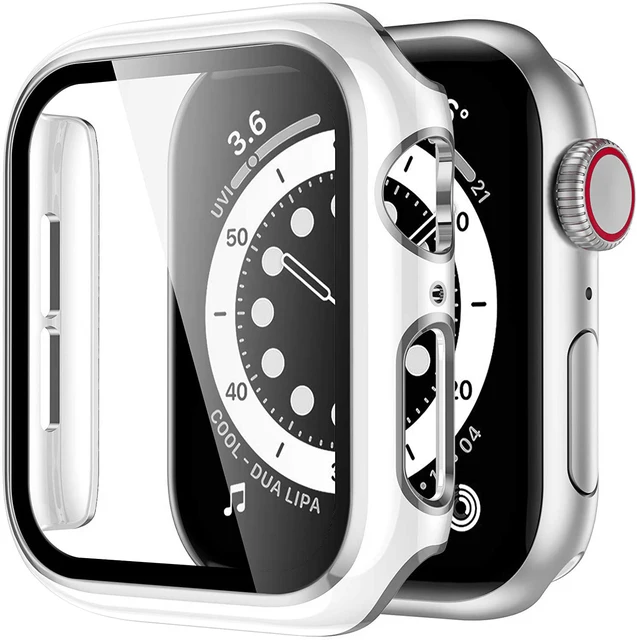 LINLINPAPA Pack Case For Apple Watch Series 41mm, Tempered Glass Screen Protector With Black