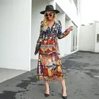 Dress Dresses 2021 Hot Sale Women's Retro Exotic Print Dress Cross V-neck Slim Fit Midi Dress Wrap Dresses