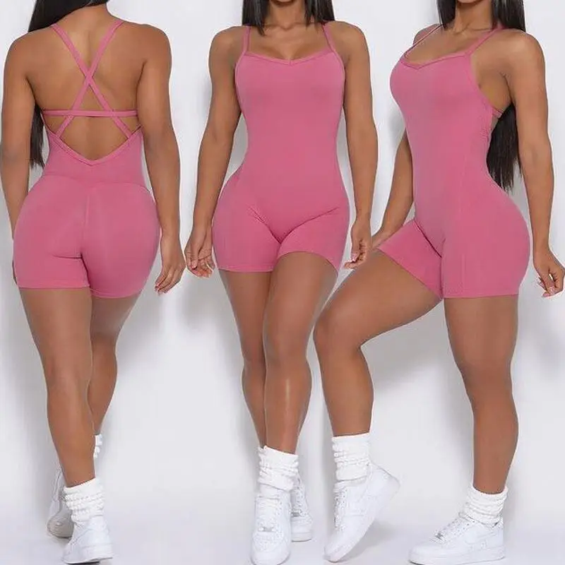 ECBC Hot Sale Sexy Quick Dry Top Sport Wear Activewear Plain Gym Push Up Backless Women Jumpsuit