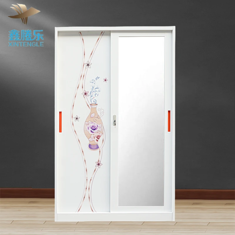 Modern Design 2-Door Sliding Flower Printed Bedroom Furniture Home Wardrobe