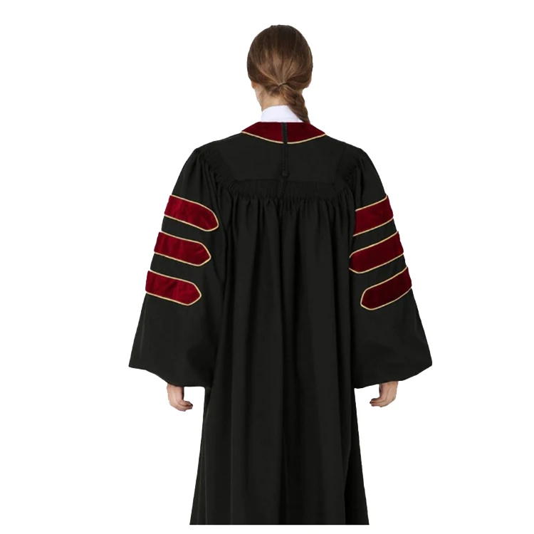Darted yoke detail ensuring structural integrity Reinforced shoulder yoke construction on doctoral gown