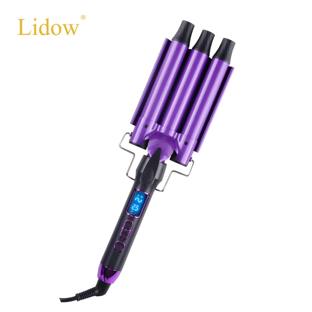 Lidow 3 Barrel Curling Iron Wand Dual Voltage Hair Crimper With Lcd