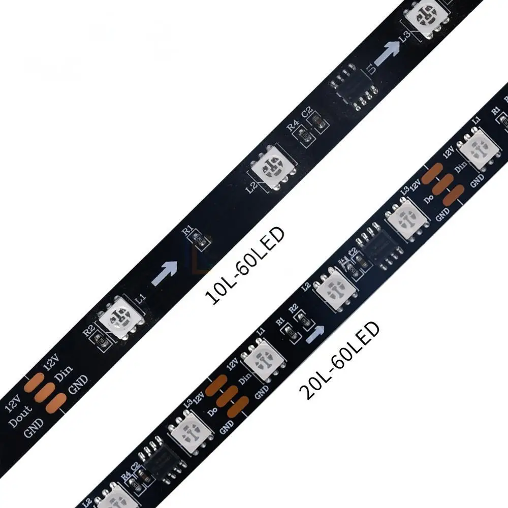 High Quality SM16703 Programmable RGB Iridescent Light Strip 20 Segments 60 Lights Black Bare Board Consumer Electronics