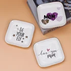 Jewelry New Design White Ceramic Square Shape Custom Logo Text With Gold Rim Jewelry Dish Drop Shipping