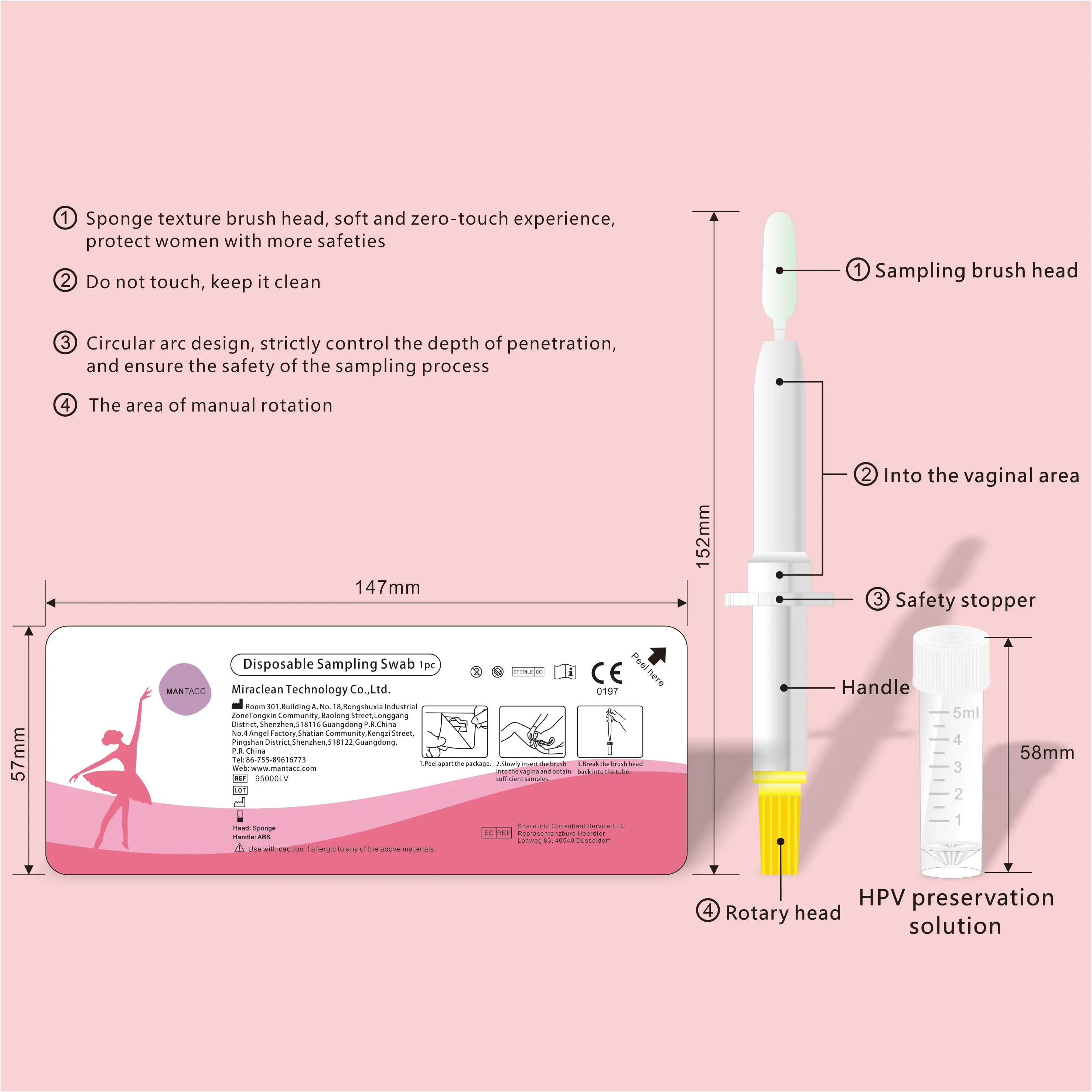 Wholesale Gynecological Cervical Applicator Hpv Test Kit Vaginal Swab