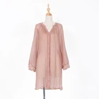 Dress Sexy Dresses Popular Goods Long Sleeve Midi Straight Pink Sexy Transparent Lace Cuff Chiffon Casual Dress
