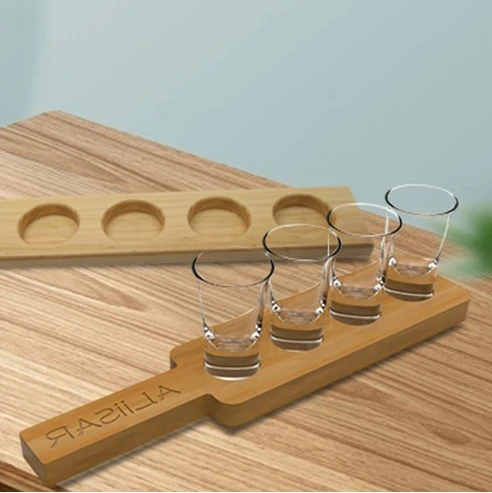 Acacia wood serving tray beer bar wine glass tray