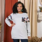 Sleeves Fall Top Full RTS Women Long Sleeves Floral Color Block Plus Size Terry Fleece T Shirt Fall Top
