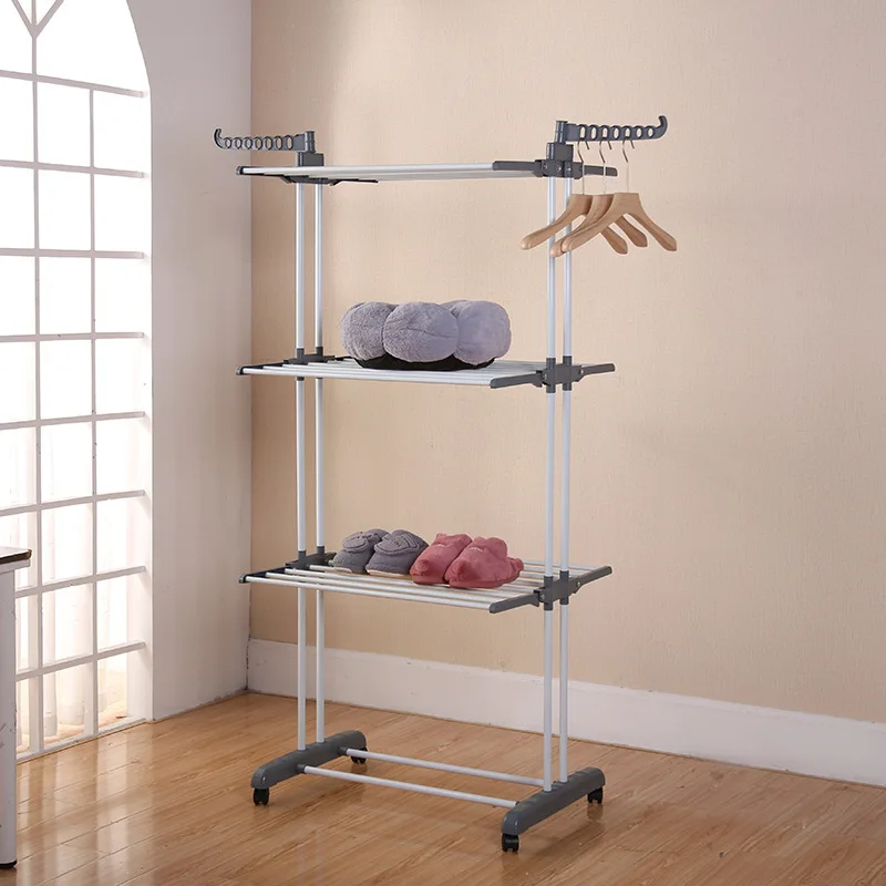 3 Tier Multi-function Adjustable Rolling Clothes Drying Rack Clothes 