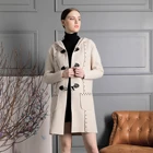 Long Coat Beige Autumn Hooded Jacket Claw Button Women Long Coat Knit Cardigan Sweater Coat
