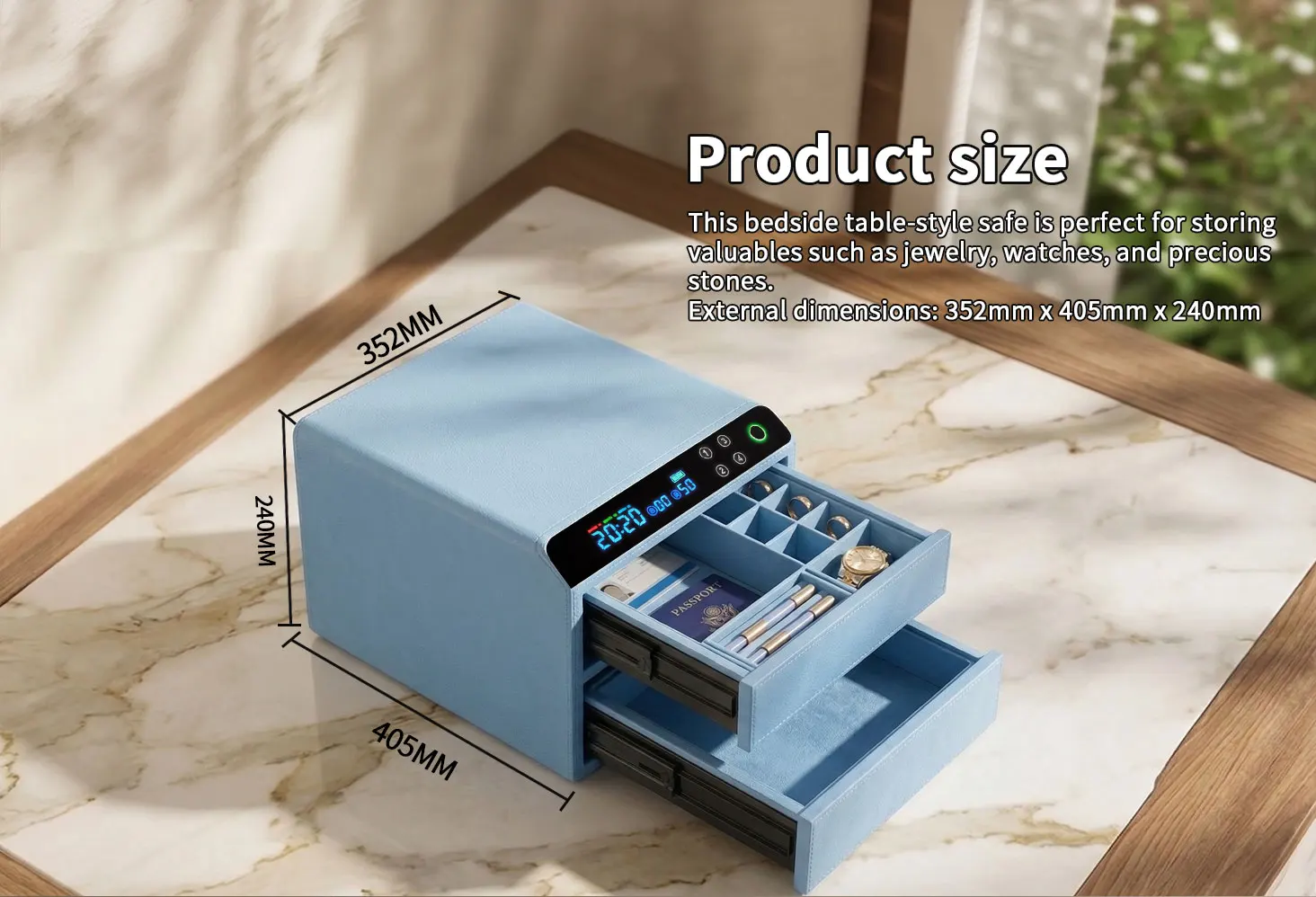 dr 1272 ft ceqsafe smart electronic deposit leather biometric cash 2 drawers safe fingerprint jewelry box with wifi-2
