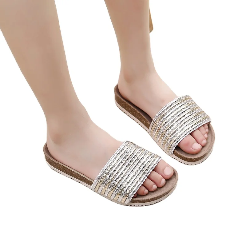 New Designer Bling Casual Anti-slip Rubber Summer Beach Slippers Shoes for Ladies