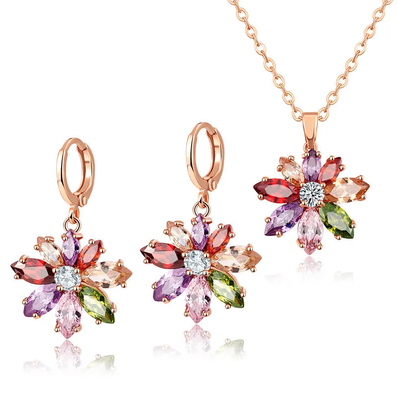 Rose Flower Necklace Earrings Set for Women 18K Gold Plated Hypoallergenic Jewelry Sets 