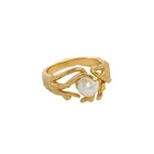 Pearl VIANRLA 18k Gold Plated Pearl Statement Ring 925 Sterling Silver Open Women Ring