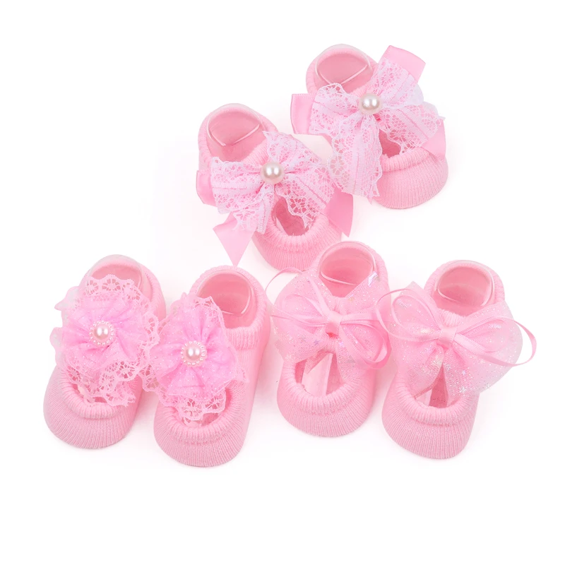 Baby Girls Lace Bow Flower Boneless Socks 0-6-9 Months Infants Floor Breathable Absorbent Cotton Socks factory