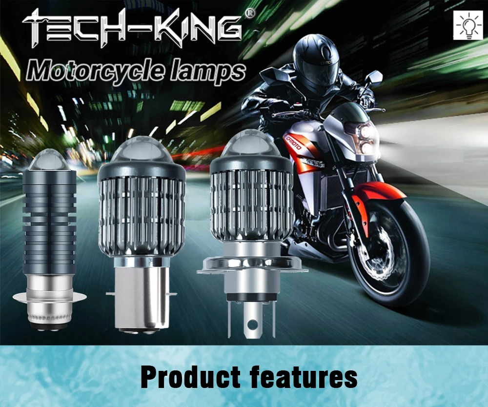 TECH-KING Super Brightness Projector Lens Light 12V-80V White yellow Universal H4 BA20D P15D Motorcycle LED Headlight Bulb Lamp
